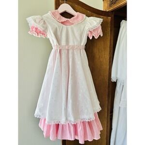 Vintage Handmade‎ Easter Pinafore W/ Bloomers 3 Pc Dress Girls 6-8 Pink Gingham